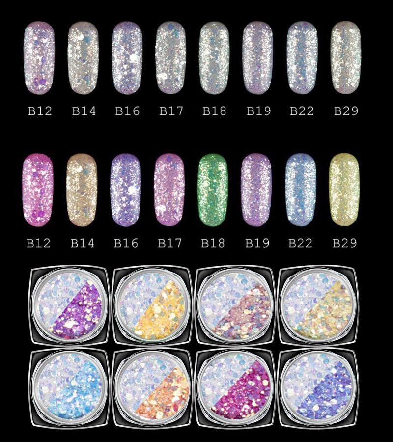 Mafanails 8jar/Set 3G Gevoelige Nail Pailletten Glitters Licht Meekleurende Kleur Veranderende Nail Pailletten 3D Nail Decoraties Vlokken