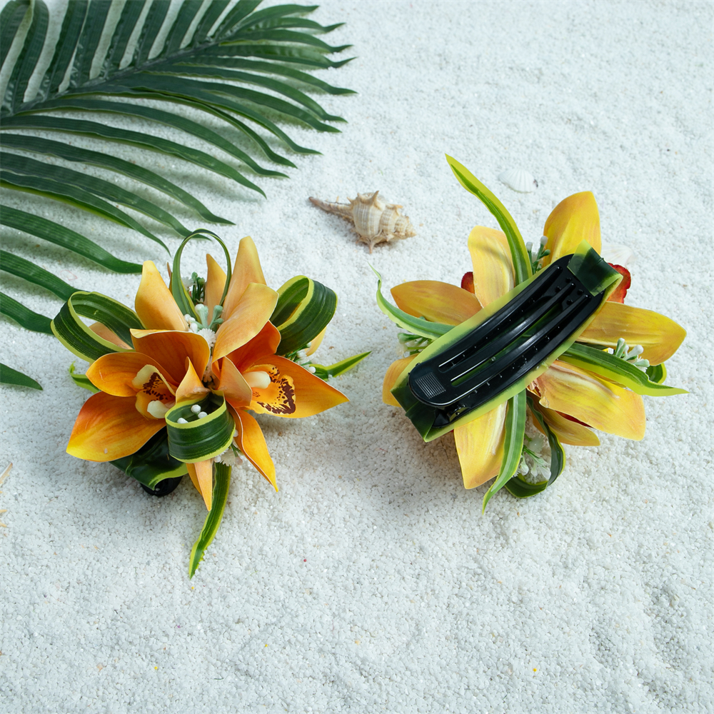 Pinza para el pelo BB de estilo Tropical, tocado de novia con flor de seda hawaiana, tocado de flor de orquídeas, accesorios de baile Aloha Hula