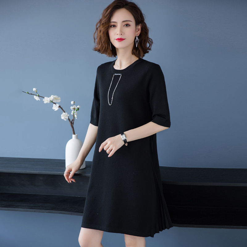 YISU-Vestido largo plisado para mujer, camiseta de media manga de seda de hielo con cuello redondo, accesorios de cadena, verano