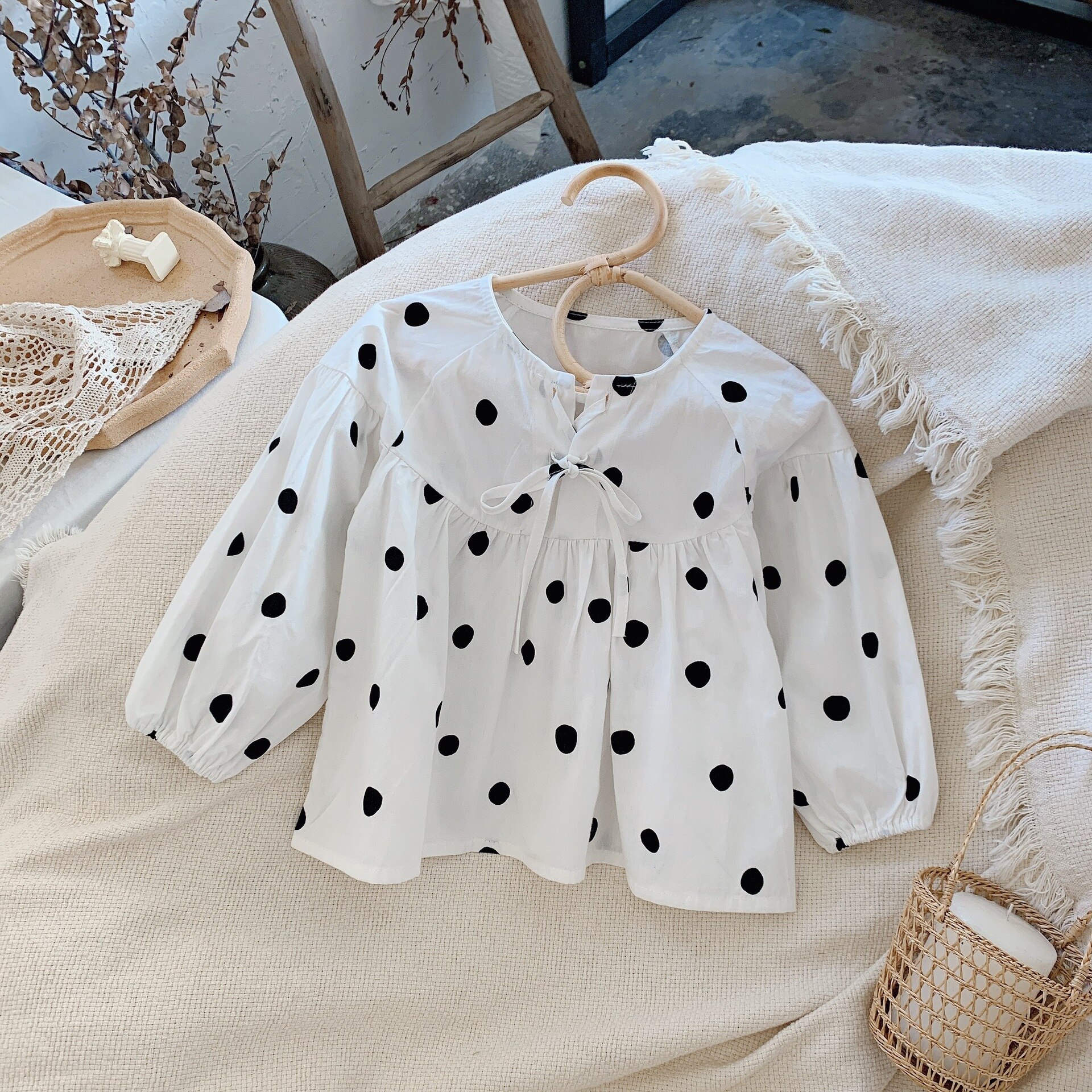 Meisjes Herfst Koreaanse Kinderen Pop Shirt Lange Mouw Golf Punt Bubble Mouw O-hals Casual Top Kids Fall kleding