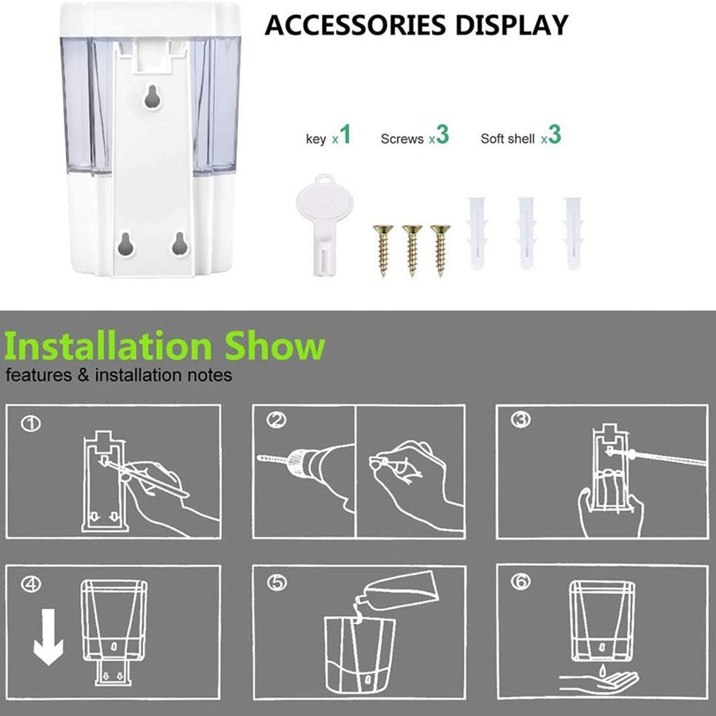 700ML Automatic Sensor Electric Wall Mounted Liquid Soap Dispenser Bathroom Hand Wash Shower Gel Pump