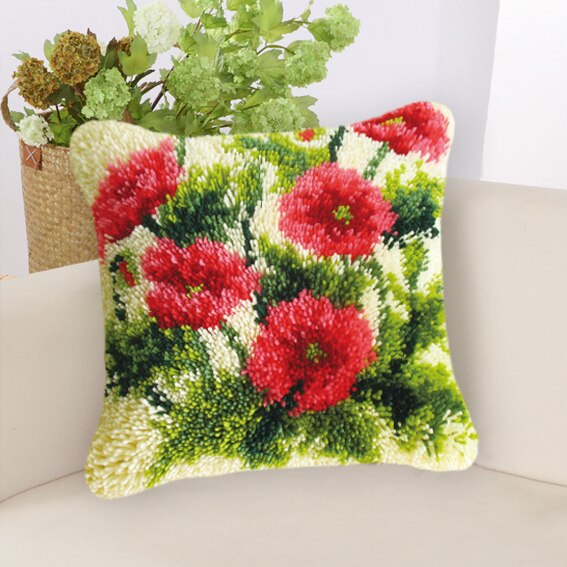 Gør det selv blomster sommerfugl segment broderi pude planter groft uld korssting låsekrog tæppe broderi låsekrog tæppesæt: Bz133 37 x 37cm