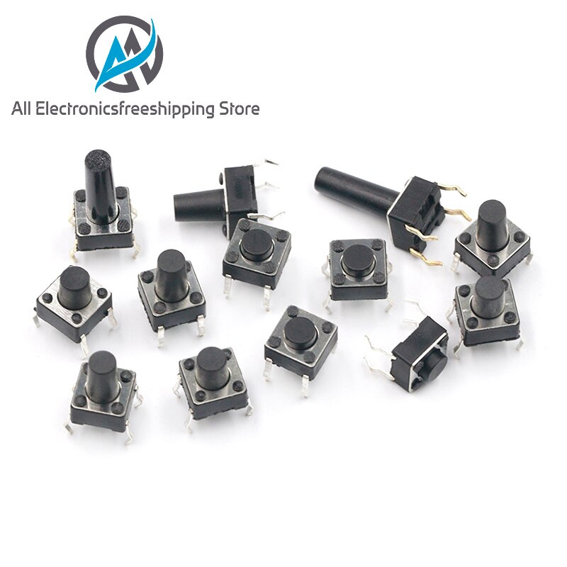 50PCS 6X6X5/4.3/5.5/6/7/8/9/10/13MM Tact Switch Push Button Switch 12V Copper 4PIN DIP Micro Switch For TV/Toys/home use Button