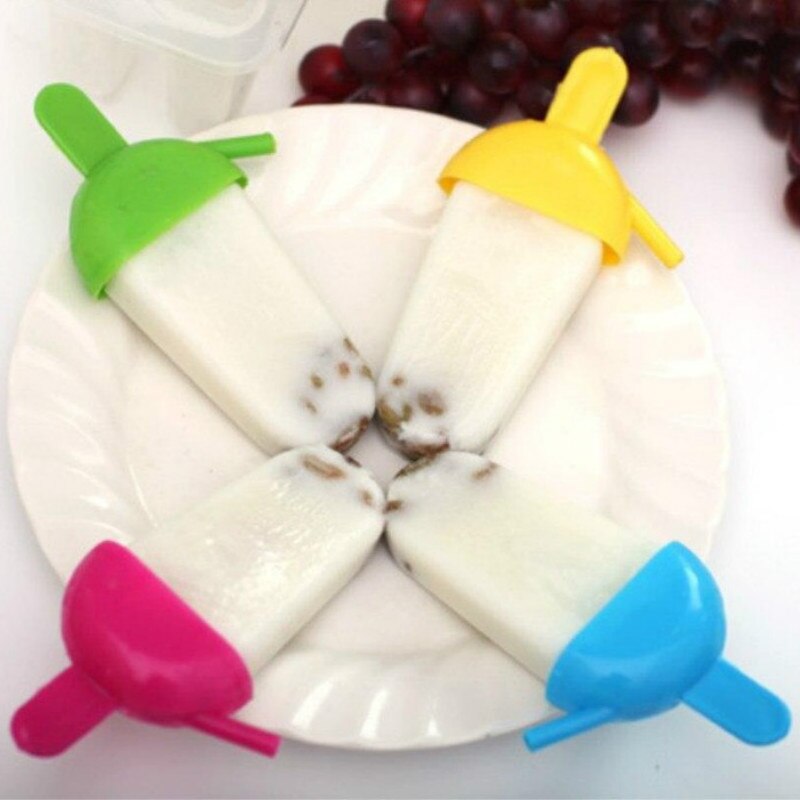 4 Cells Ice Cream Tubs with Stick Silicone Ice Cream Maker Mold Tray Freezer Candy Bar Juice Popsicle Making Tool