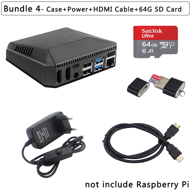 Raspberry  pi 4 aluminium kasse argon one  pi 4 v2 kasse aktiv passiv køling metal skal strømafbryder til raspberry  pi 4 model b: Bundt 4