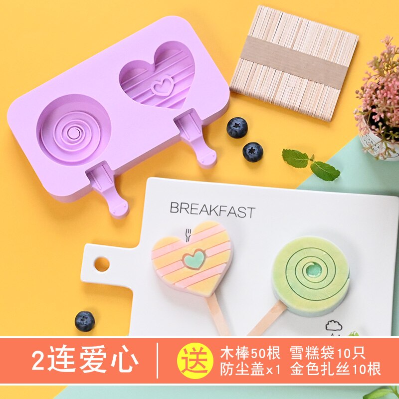 Cute DIY Ice Cream Mold Kit with 50 pcs Wood Sticks Food Grade Silicone Ice Tray Ice Cream Maker for Kitchen Supplies: N-50sticks