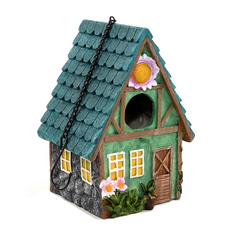 Bird House for Outside, Hanging Garden Decorative Resin Bird House Garden Hanging Parrot Bird House for Porch Trees: Default Title