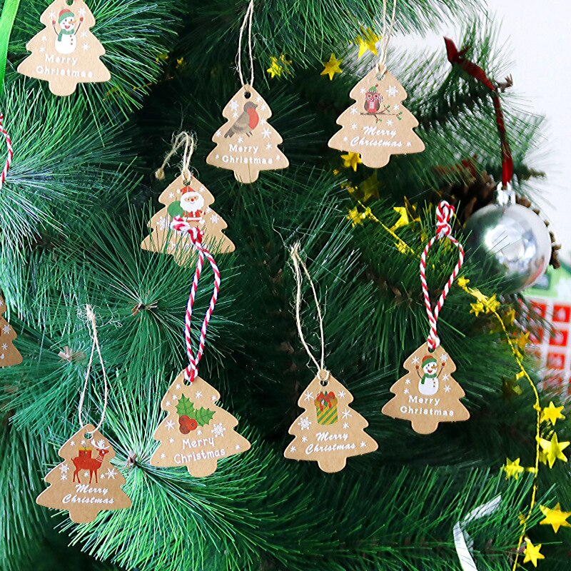 48 stk god jul diy kraft tags etiketter indpakningspapir hængemærker julemanden papirkort xmas festartikler