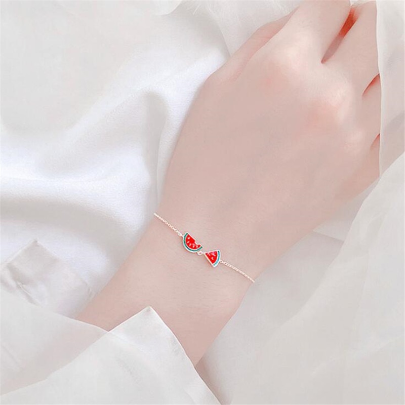 Creatieve Eenvoudige Leuke Watermeloen Mode 925 Sterling Zilveren Sieraden Persoonlijkheid Zoete Epoxy Fruit Armbanden SB181