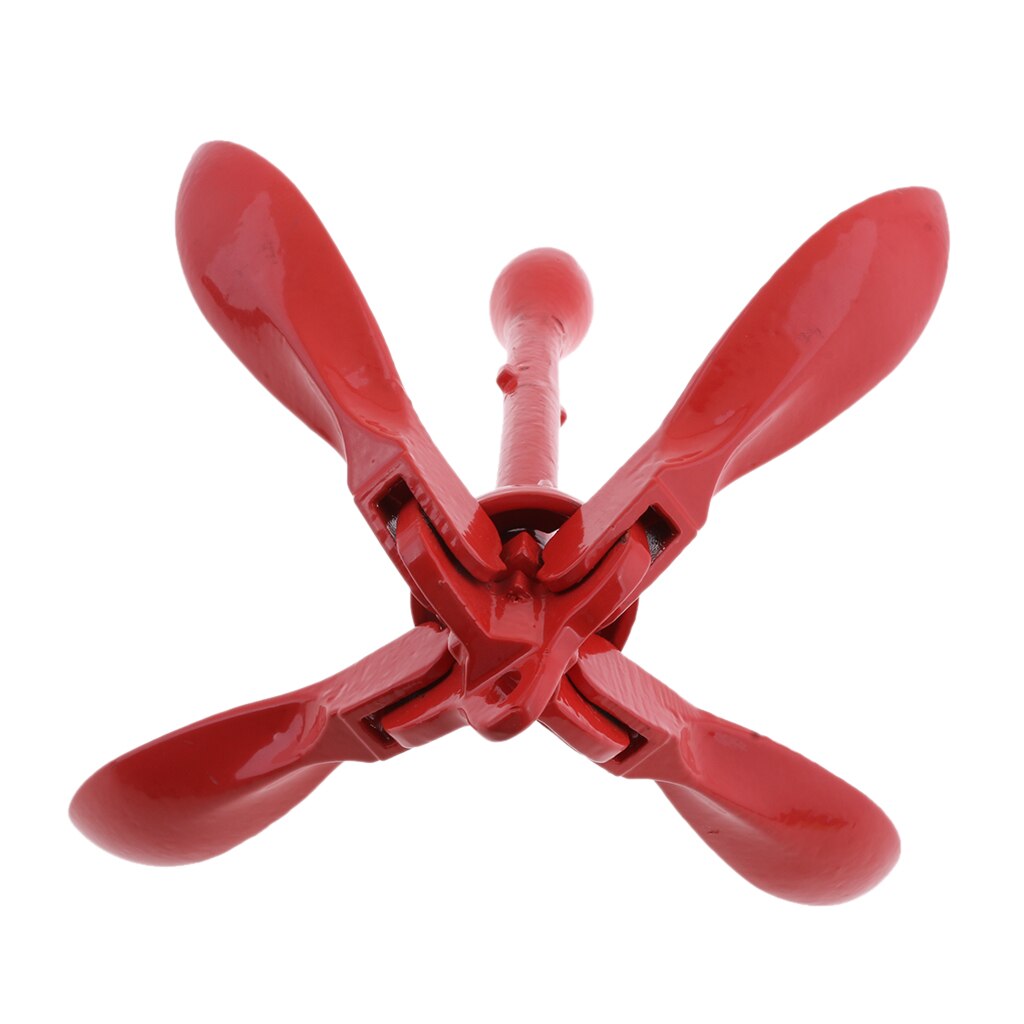 Red Folding Grapnel Boat Anchor System, Heavy Duty Stainless Steel, 3.3 lb / 1.5 kg