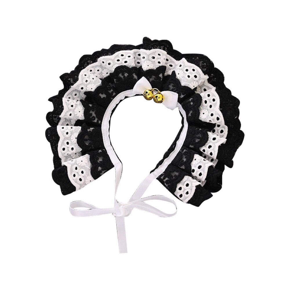 Collier cloche en dentelle pour chat, chaton fleur, nœud, ficelle, sangle de cou, fourniture pour animaux de compagnie, dentelle/fleur, décor de cou avec cloche: Black Lace / S