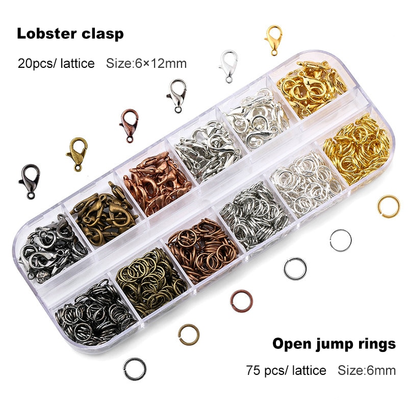 A Set Jewelry Findings 4mm/5mm/6mm/8mm/10mm Open Jump Rings Split Rings 6 colors Lobster Clasps hooks Jewelry Making Supplies: 1