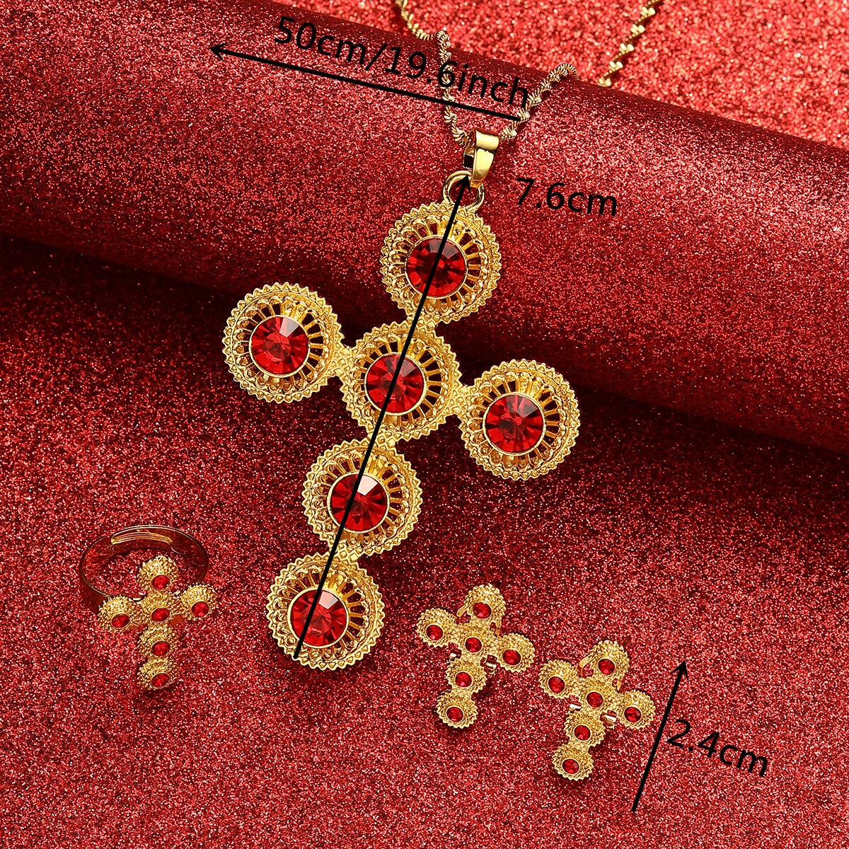 Ethiopische Cross Sieraden Set Voor Vrouwen Habesha Bruiloft Ethiopië Gold Eritrea Ketting Oorbellen