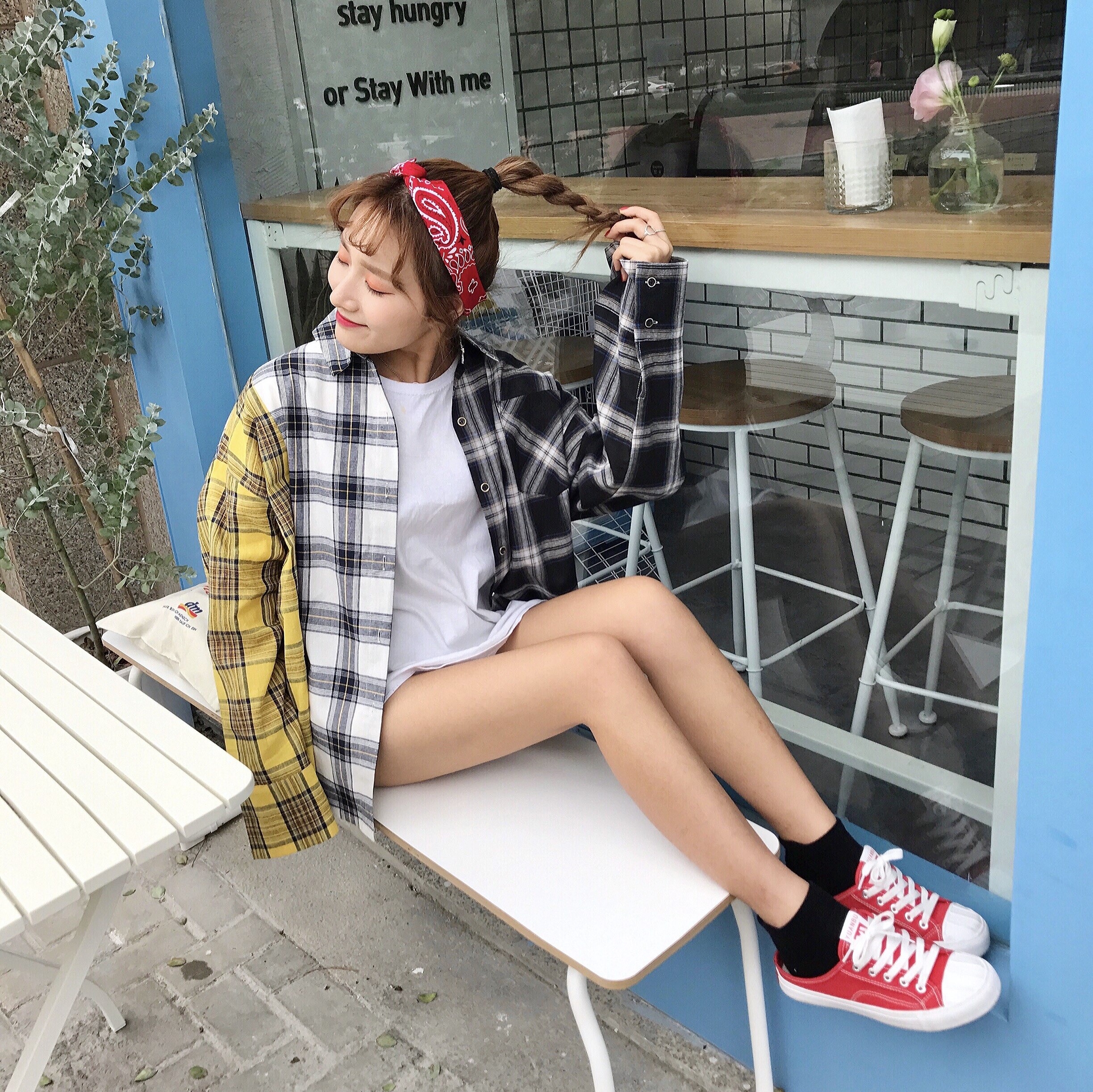 Chemise à carreaux femmes Bangtan garçons SUGA Blouse corée grande taille décontracté printemps automne épissure chemises