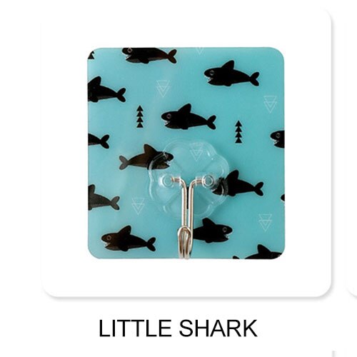 Door hook Cartoon strong glue hook wall sticker hook no trace no nail coat hanger stainless steel adhesive hooks: Little shark