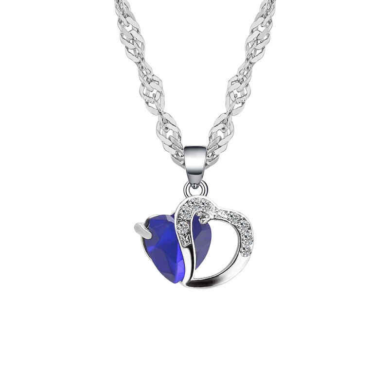 Stijl Accessoires Hart Vorm Zirkoon Kristallen Ketting Choker Trui Keten: 01 Royal Blue 8162