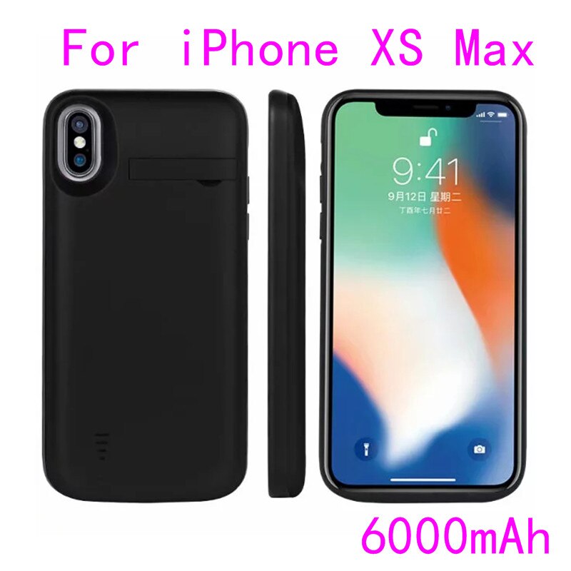 shockproof Battery Case For iPhone Xs Max Backup Power Bank Charging Cases For iPhone XR X XS Battery Charger Case Stand Cover: iXS Max-Black