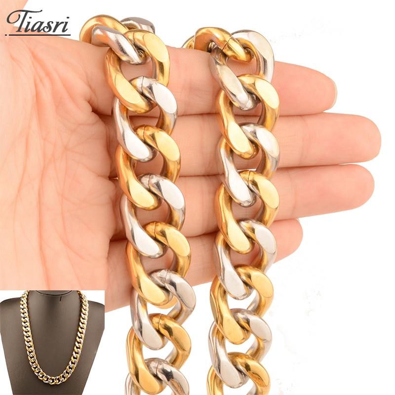 Tiasri 15mm Schmuck Auf Die Hals männer Halskette Armband Gothic Stil Edelstahl Cuban Link Kette