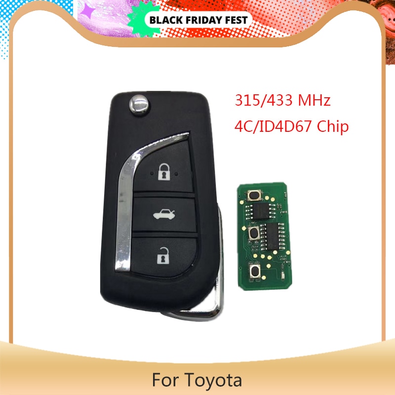 Ylkgtter 3 Knop Flip Smart Remote Key Voor Toyota Aygo Corolla Yaris Camry Verso Met 315/433 Mhz 4D67 ID67 Transponder chip