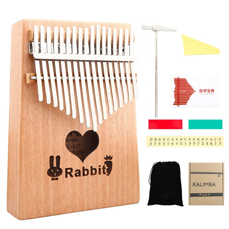 17 Keys Kalimba Thumb Piano with Tune Hammer Wood Hand Finger Piano for Kids Adult Beginners Heart Rabbit Style: Default Title