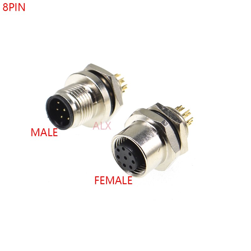 M12 waterproof sensor connector male &amp; female socket 4/5/8 pin panel back Mount wire cable connector Screw Threaded coupling
