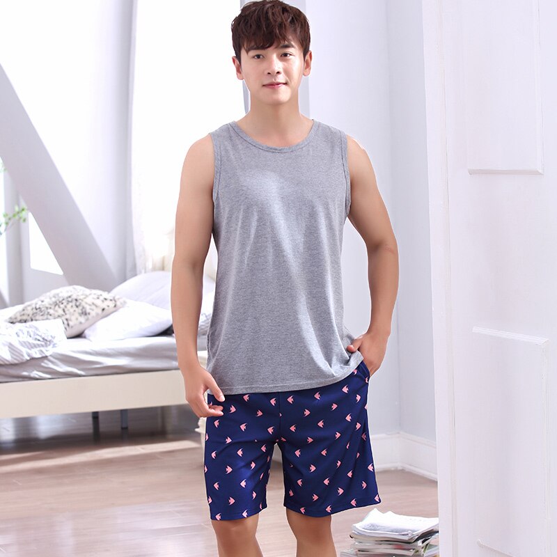 Pyjamas Men Pyjama Homme Casual 100% Cotton Sleepwear Mens Lounge Wear Loungewear Summer Sleep Sets XXXXL: XXXL