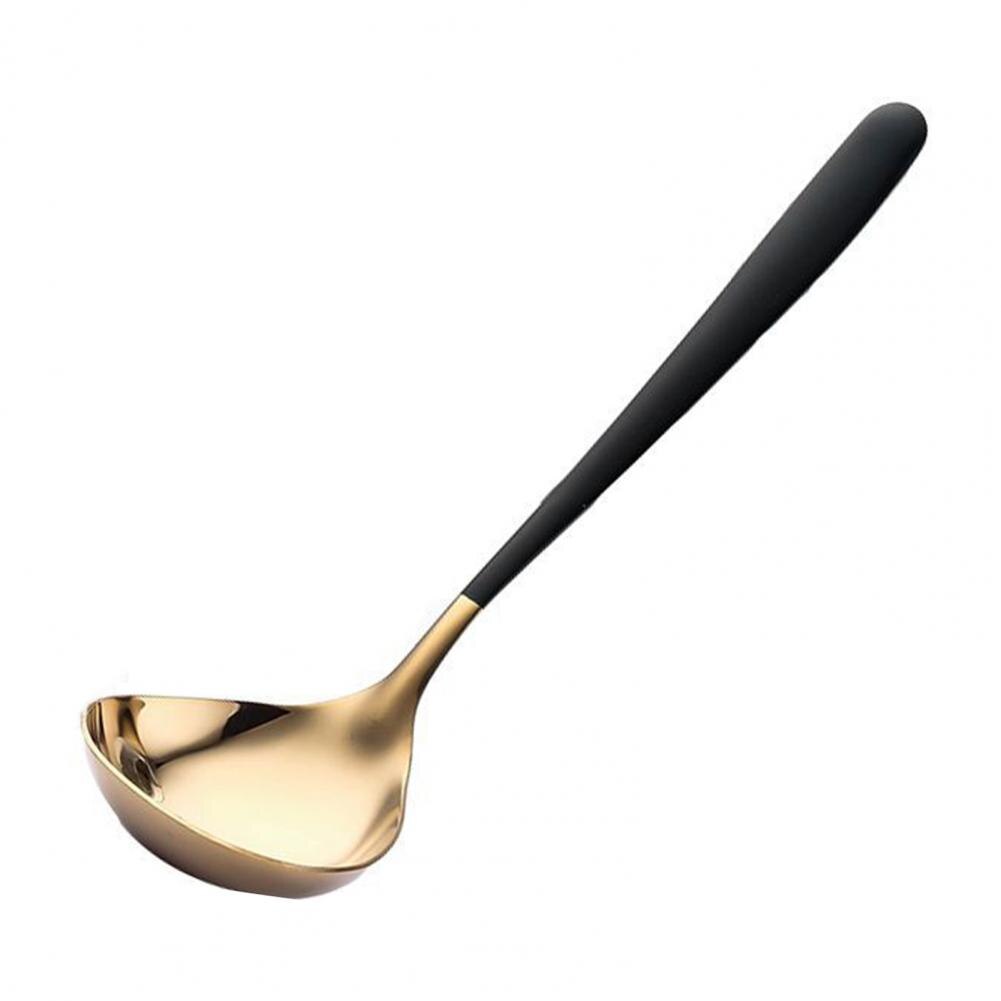 Soup Spoon Ergonomic Comfortable Grip Stainless Steel BPA Free Deep Head Stirring Ladle Kitchen Supplies: Black  Gold