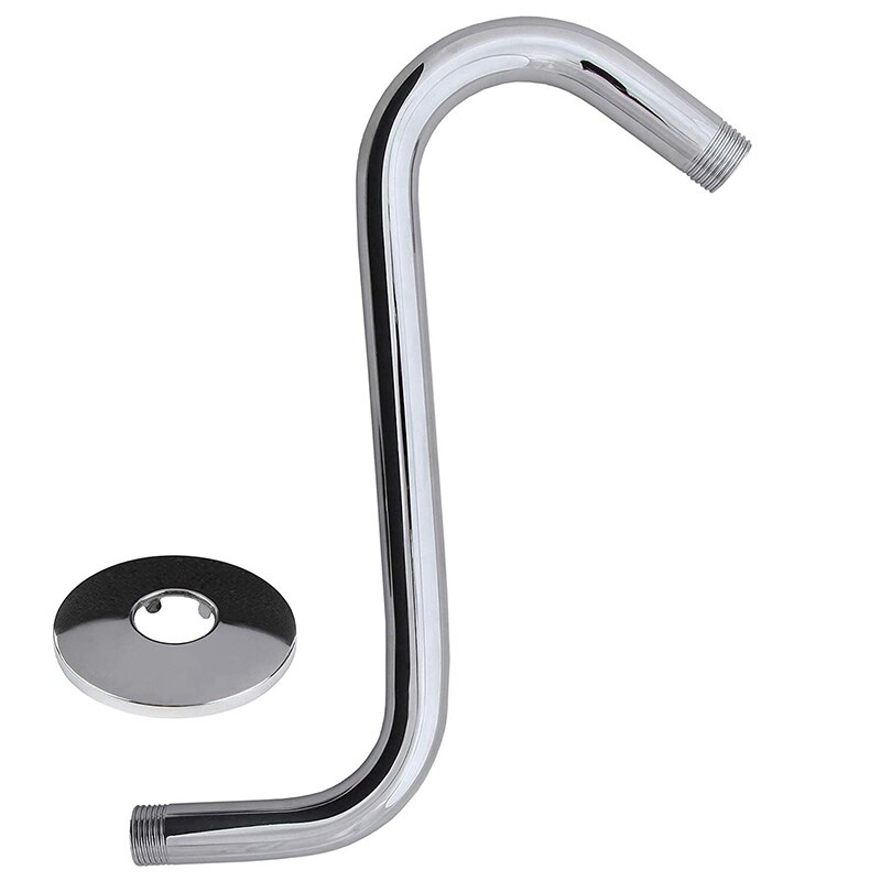 High Rise Shower Arm with Flange,"S" Shaped Shower Head Extension Arm, 10 Inch Chrome Shower Arm Extension