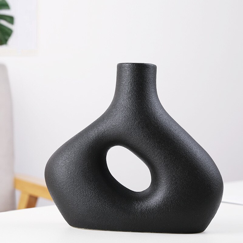 Nordisk keramik vase frostet blomsterbeholder moderne kunst stue boligindretning kontor interiør haveindretning tilbehør: Sort vase