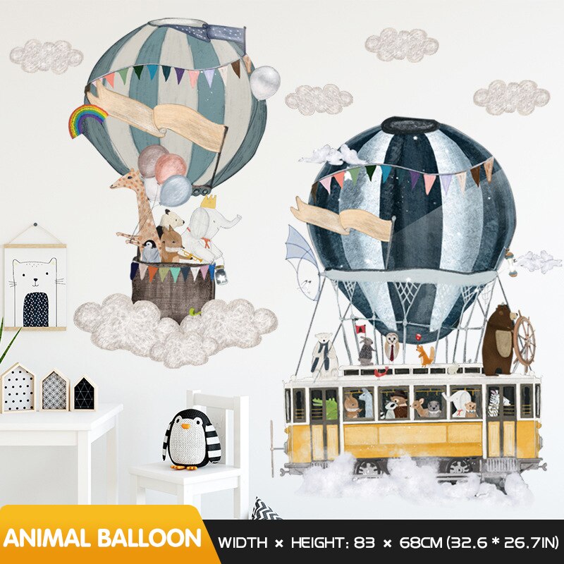 Stor tegneserie luftballon wallsticker fly klistermærker selvklæbende børneværelse dekoration boligindretning baby soveværelse indretning: Dyr ballon