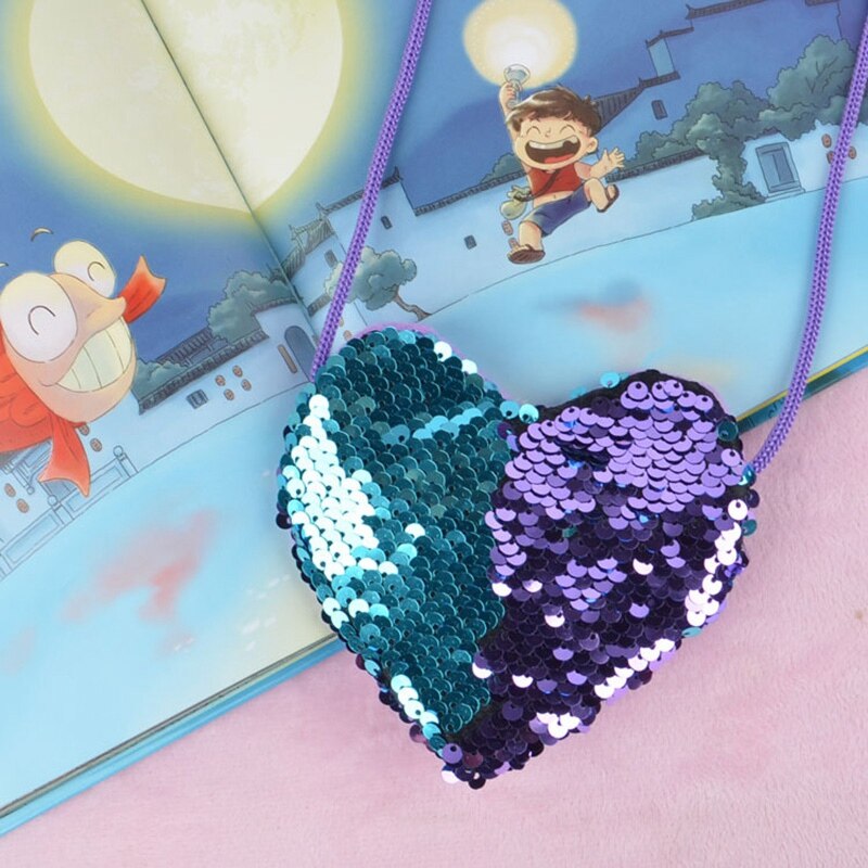 Pailletten hart kinderen schoudertasje voor munten babymeisjes mini messenger bag cartoon jongens kleine portemonnee kinderen handtassen paars