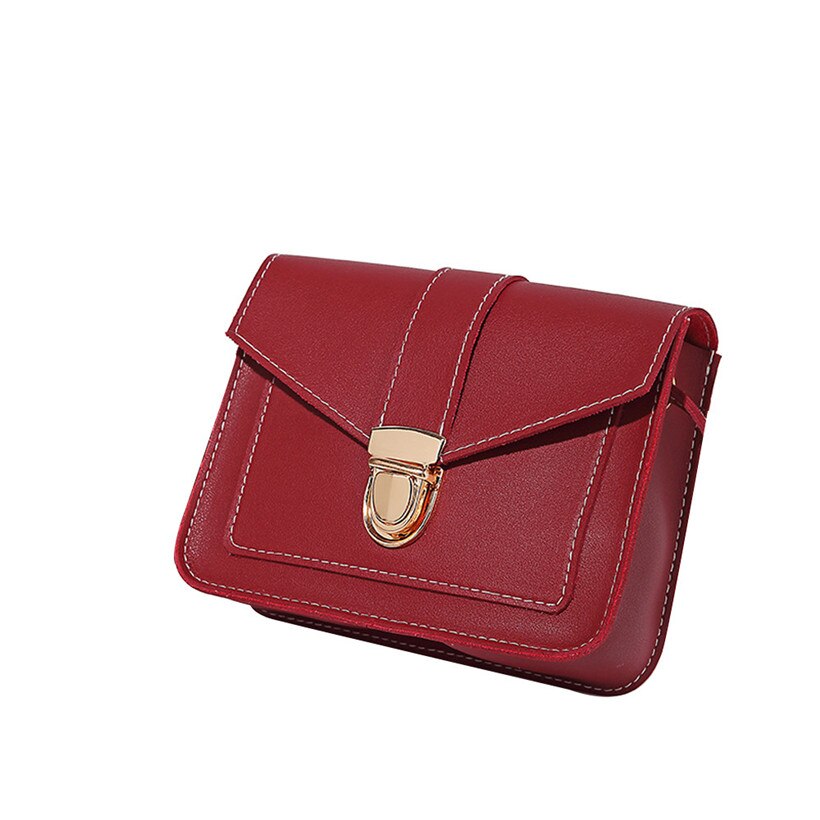 Women PU Leather Pure Color Messenger Bag Chest Female Cross Body Bag Single Shoulder Hasp Mini Handbags: Red