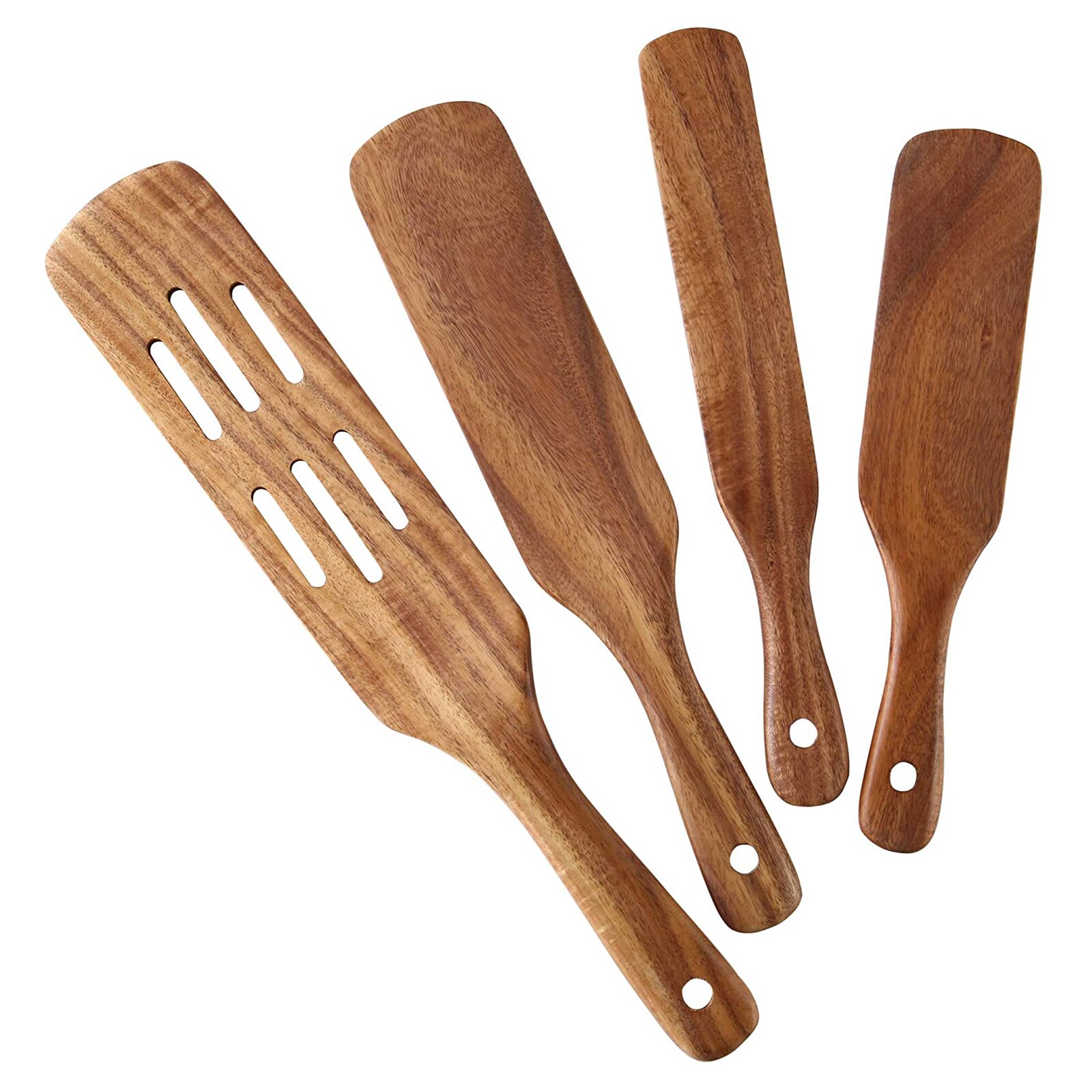 Espátula cuadrada de madera Natural, cuchara de aceite, utensilios de cocina de madera ecológicos, utensilios de cocina, 5 uds.: 4pcs