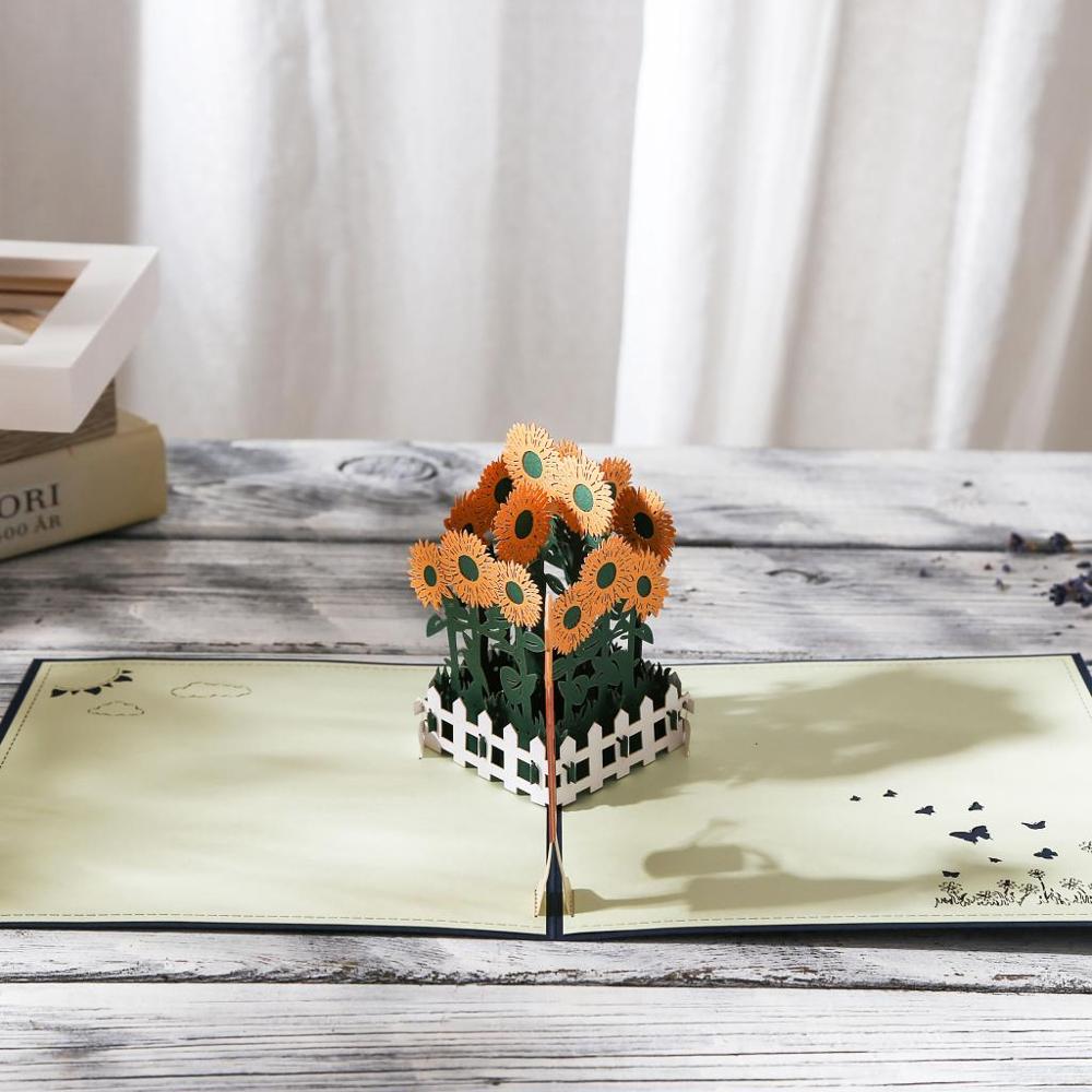 AIT Tarjeta De chico y girasol 3D plegable Pop-Up Festival tarjeta postal de felicitación
