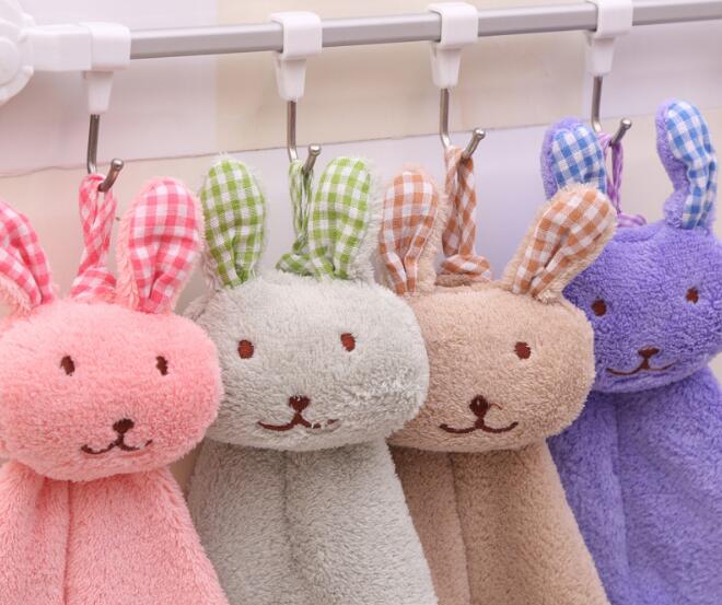 Baby Infant Coral Velvet Hand Towel Cartoon Animal Rabbit Kitchen Hanging Bath Wipe Towel Washcloths Kids Handkerchief