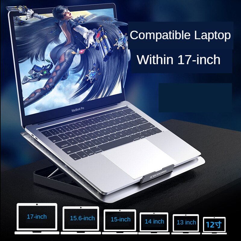 Gaming Laptop Cooler Silent Big Fan Aluminum Laptop Cooling Pad 2 USB Port Adjustable Speed and Height Notebook Stand 12-17 Inch