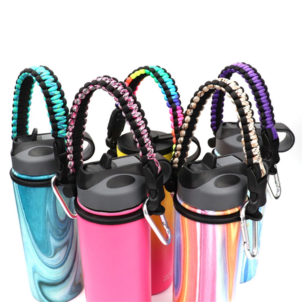 Vattenflaska säkerhetsrep handtag hydroflask paracord rembärare för hydroflaska bred mun flaskor kopp utomhus vandringsredskap