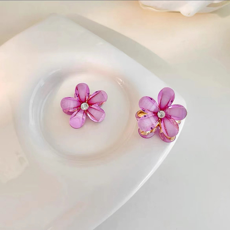 5pcs Double Side Crystal Flower Hair Claw Rhinestones Alloy Hair Clamp for Girls Sweet Summer Side Clip Hair Styling Accessories: PURPLE