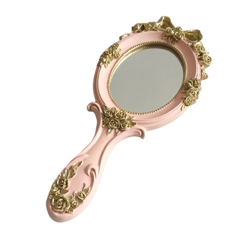 Europese Stijl Vintage Handheld Rozen Spiegel Prinses Vrouwen Meisjes Ovale Vanity Make-Up Cosmetische Tool Met Anti-Slip Handvat