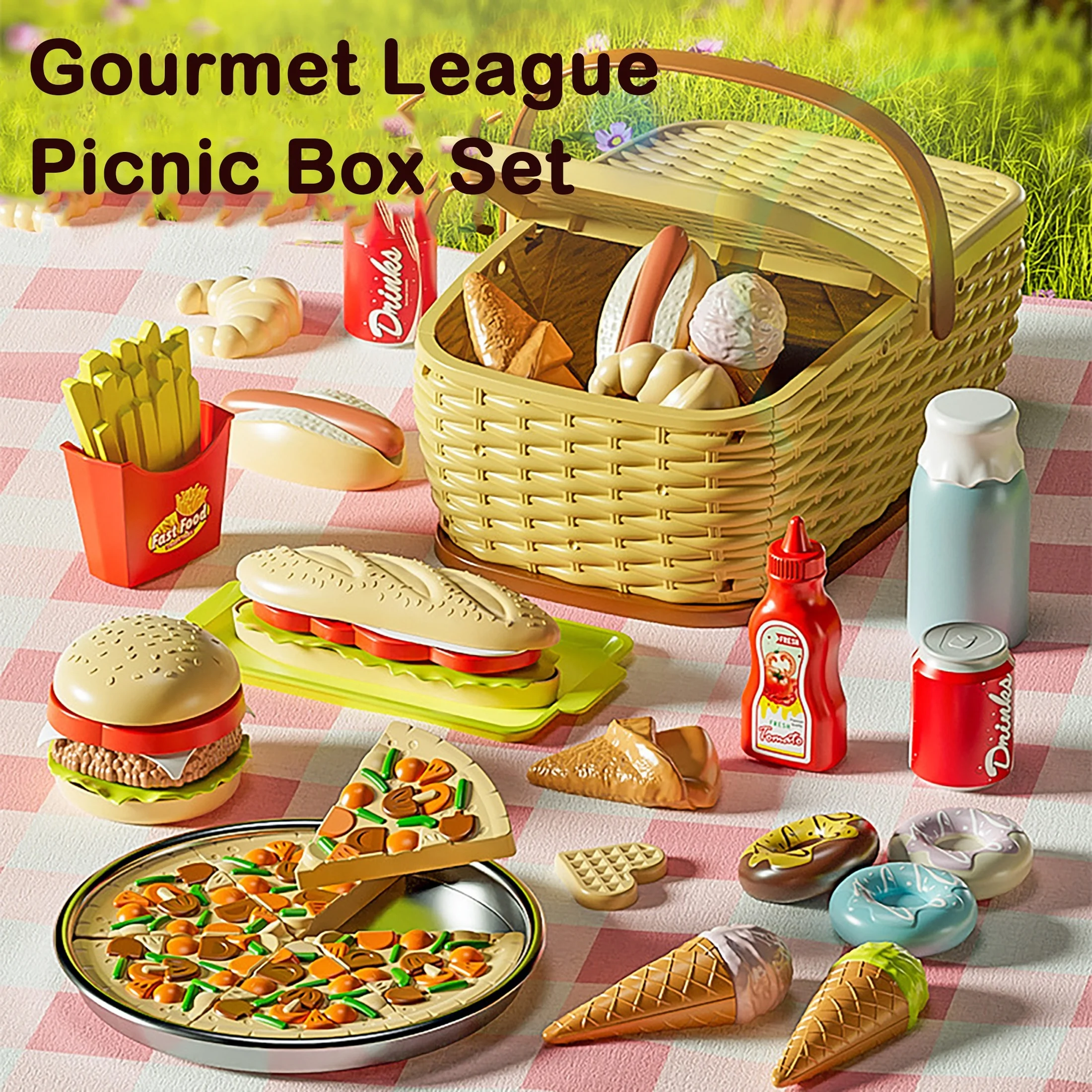 Juguetes de cocina, cesta de Picnic para niños, juego de cuthbert de frutas, casa de juegos, simulación de hamburguesa, pastel, Pizza, juguete, de cumpleaños