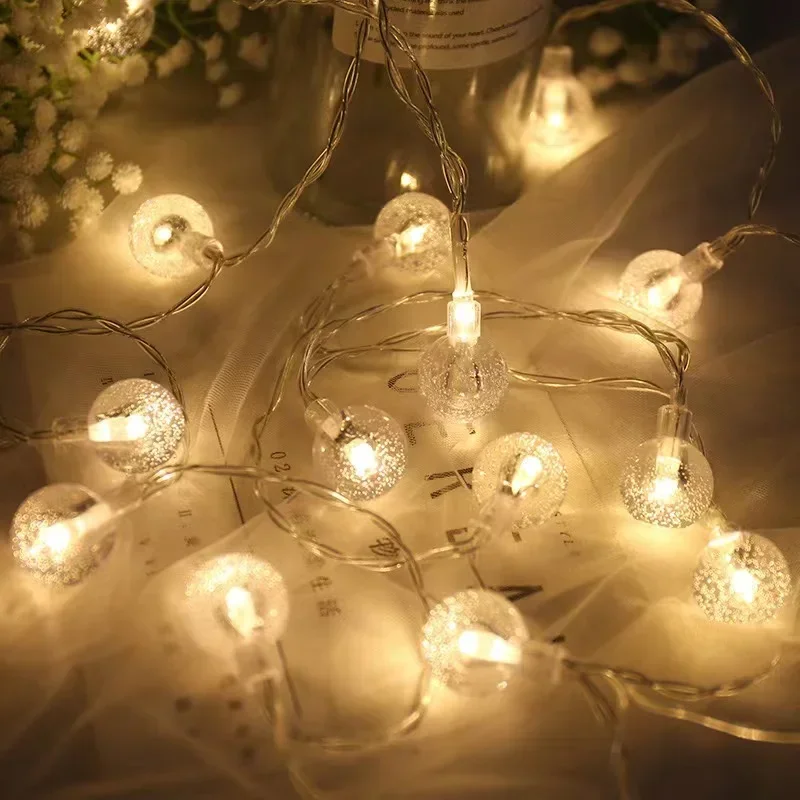 Guirnalda de luces con bolas de cristal de burbujas, guirnaldas de luces LED alimentadas por USB/batería para bodas, Navidad, fiestas y decoración del hogar: Color blanco cálido / 85 W