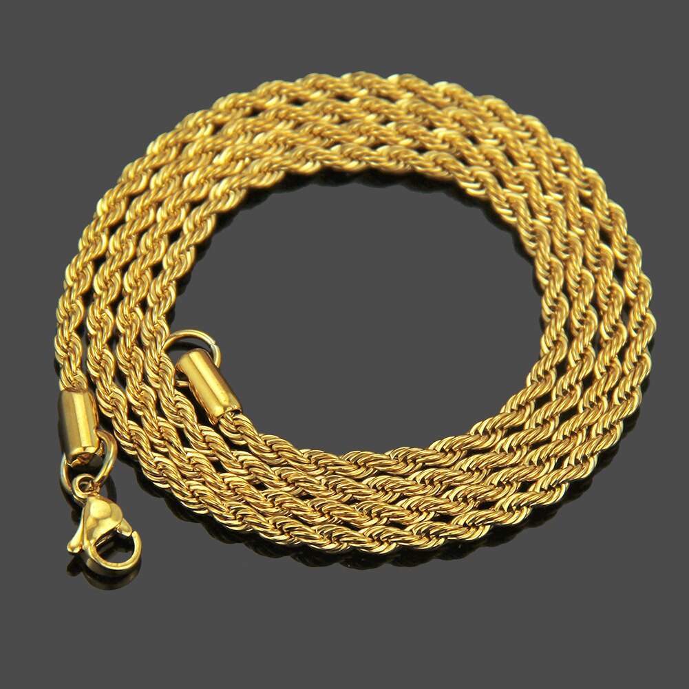 Hip Hop Punk 3mm Stainless Steel Swag Twist Rope Chain Necklace For Women Men Gold Color Necklace Jewelry Accessories