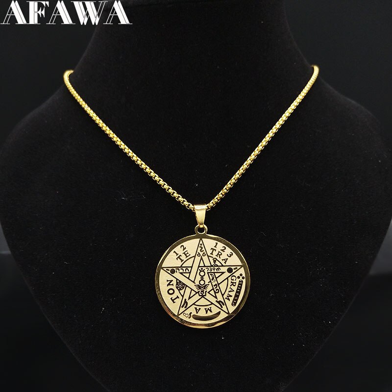 Colliers de chaîne en acier inoxydable pour hommes, pentagramme de sorcellerie, couleur or, pendentifs Tetragrammaton, bijoux, cadenas N1163S
