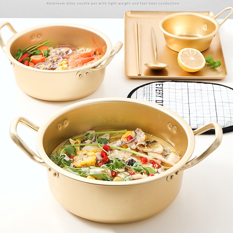 Ensemble de pots à soupe or en alliage d'aluminium, Pot à lait antiadhésif, cuiseur à salade, bol à nouilles instantanées, outils de cuisine