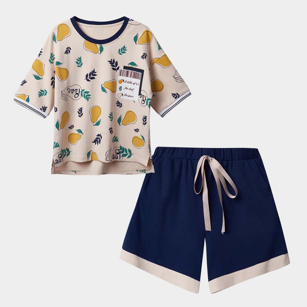 Danala 100% Katoen Casual Pyjama Sets Vrouwen Korte Mouw Print Nachtkleding Sets Meisjes Thuis Kleding Voor Vrouwen Thuis Suits Pyjama: Sleepwear-Gray1 / XL