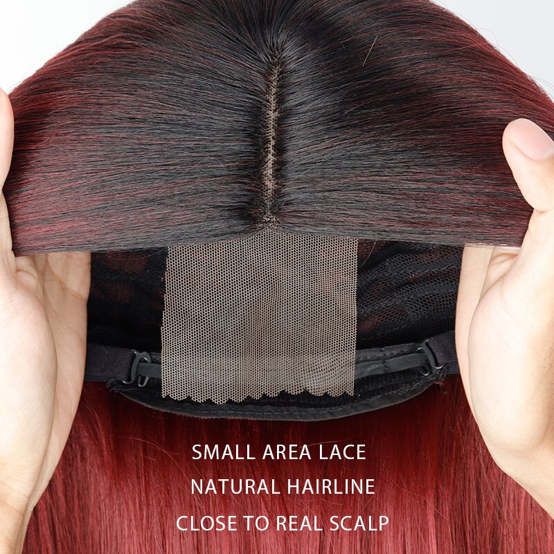 Peluca larga recta en negro y rojo, pelucas sintéticas para mujer, peluca de malla con división media Natural, peluca de fibra resistente al calor con aspecto Natural