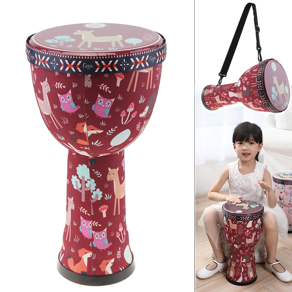 Tambor Djembe africano de 8 pulgadas, barril ABS, piel de PVC, ligero, tambor de mano para niños para principiantes/actuaciones