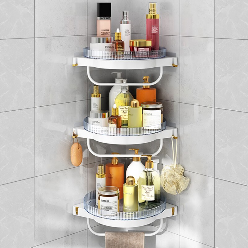 Joybos Bathroom Racks Rotating Corner Shelf Racks Bathroom Organizer Shelf Shampoo Cosmetic Storage Bathroom Accessories: white-3 layers