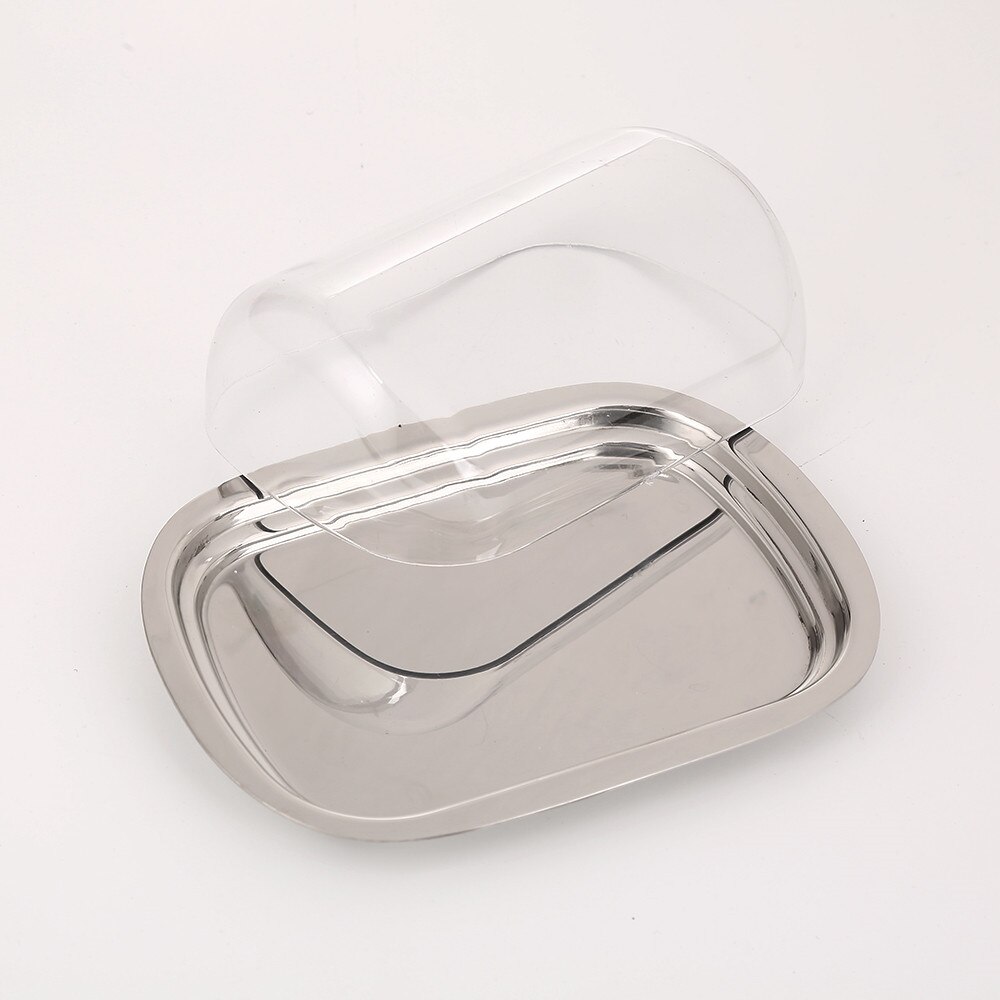 Realand Stainless Steel Butter Dish Box Container Cheese Server Storage Keeper Tray with Transparent Easy Lid