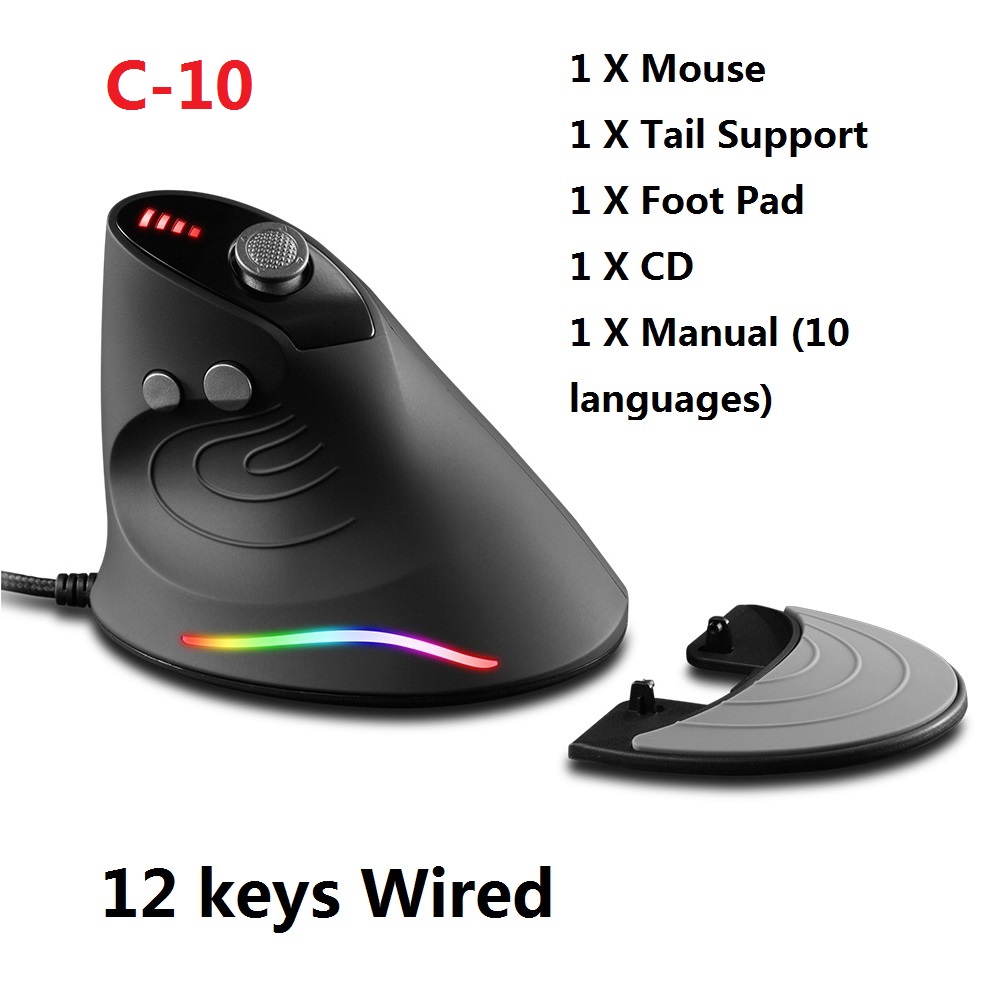 ZELOTES – souris optique de jeu C-10 DPI, 5 Modes, verticale, avec lumière LED RGB, pour ordinateur de bureau, PC et Notebook, 10000: C 10